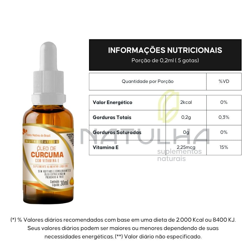 Óleo de Cúrcuma com Vitamina E em Gotas Flora nativa 30ml
