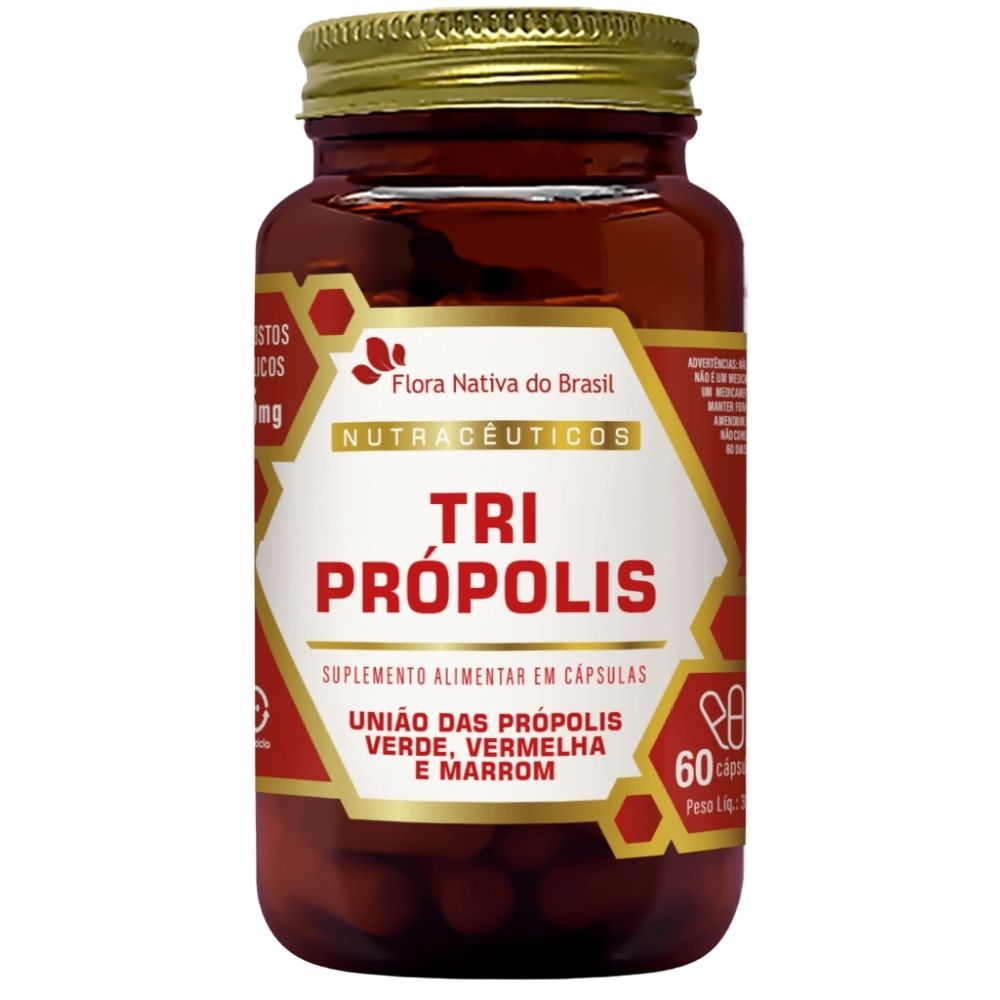 Tri Própolis Flora Nativa com Própolis Vermelha, Verde e Marrom 60 Cápsulas