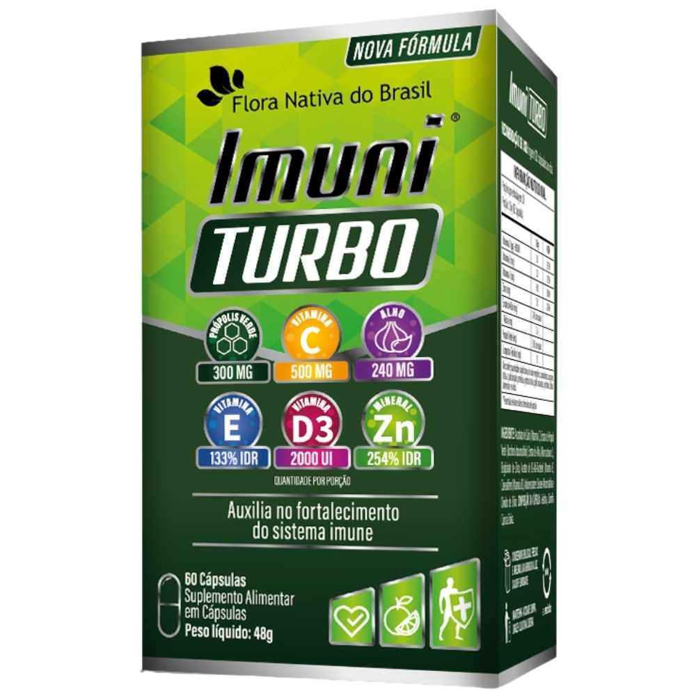 Imuni Turbo Com Própolis Verde, Alho E Vitaminas Flora Nativa 60 Cápsulas