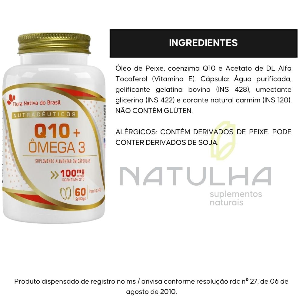 Coenzima Q10 com Ômega 3 Flora Nativa 100mg 60 Cápsulas