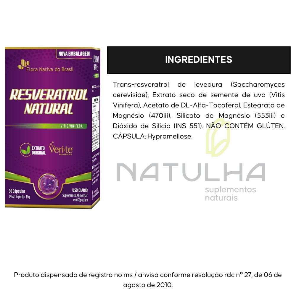 Resveratrol Natural Veri-te ® Flora Nativa 30 Cápsulas