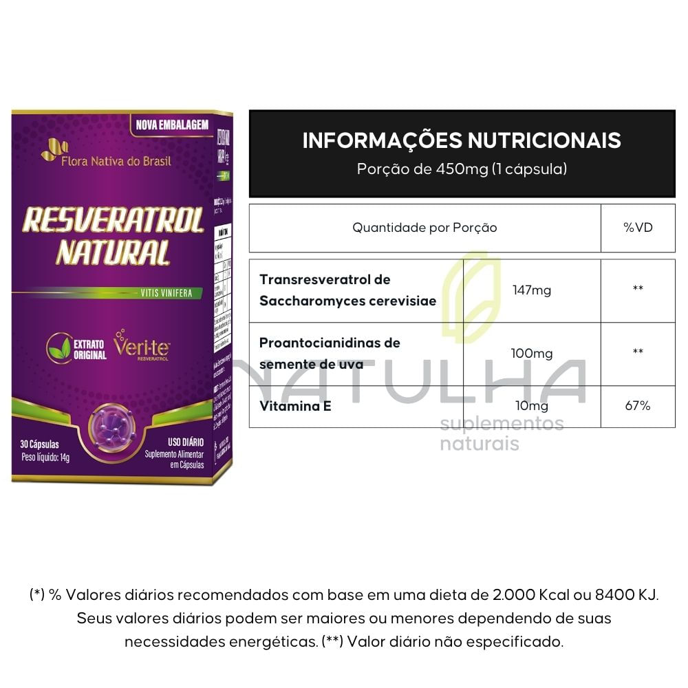 Resveratrol Natural Veri-te ® Flora Nativa 30 Cápsulas