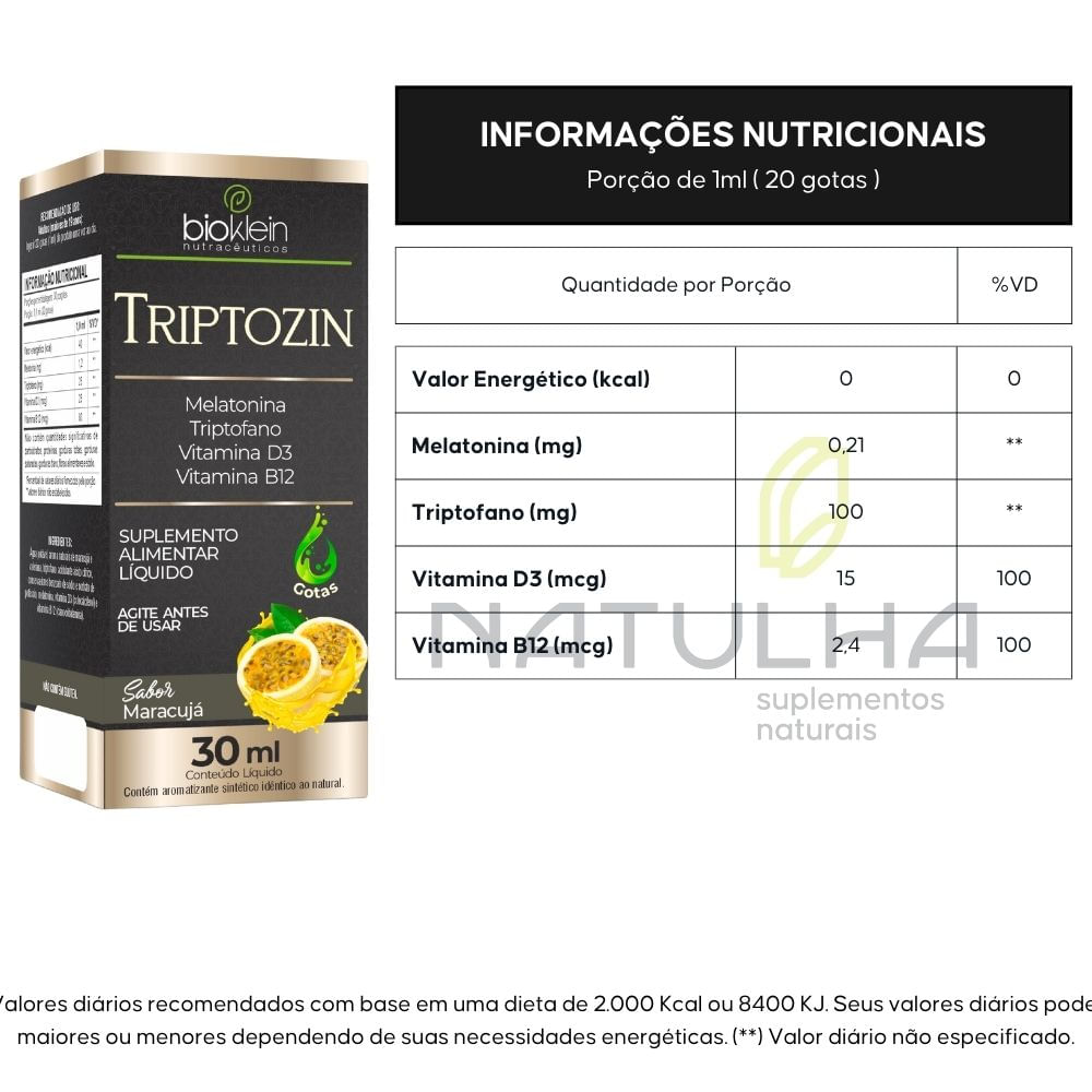 Triptozin Melatonina, Tiptofano, Vitamina D3 e B12 Bioklein 30ml