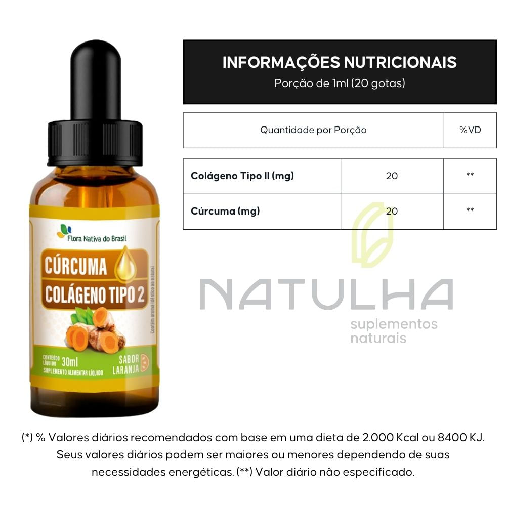 Cúrcuma + Colágeno Tipo 2 em Gotas Flora Nativa 30ml