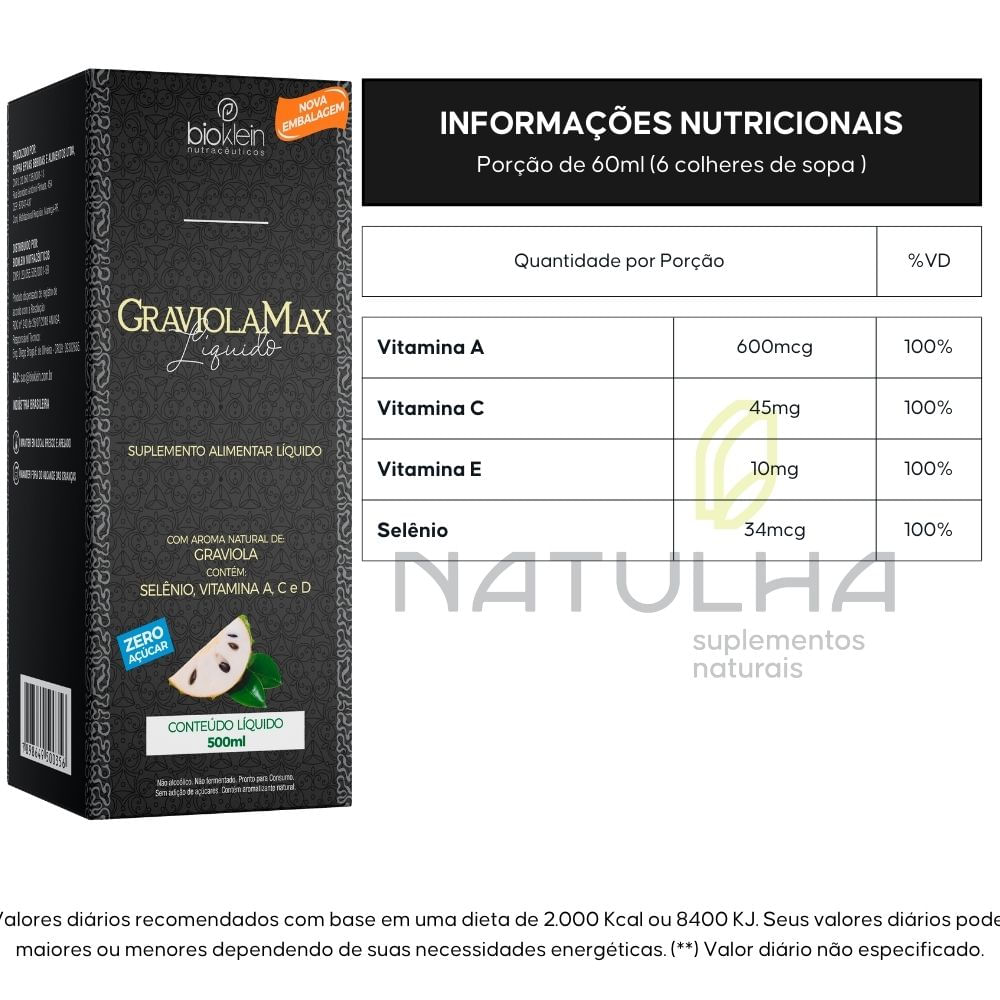GraviolaMax Graviola, Selênio e Vitaminas Bioklein 500ml
