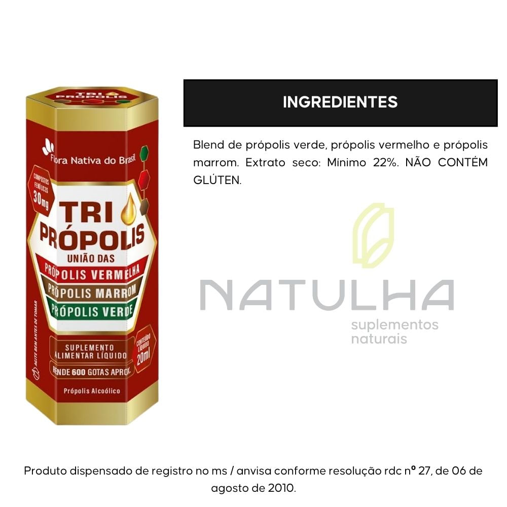 Tri Própolis Em Gotas Própolis Vermelha, Verde e Marrom Flora Nativa 20ml