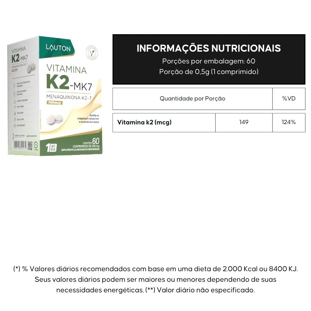 Vitamina K2 MK-7 Lauton 60 Comprimidos