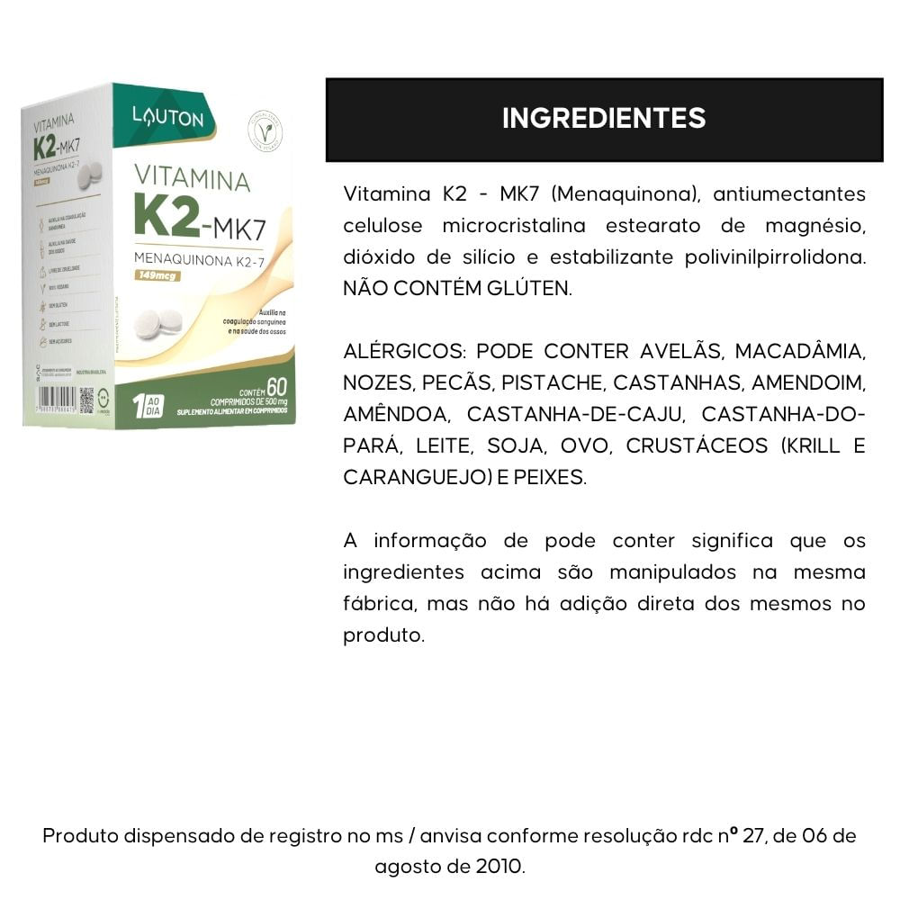 Vitamina K2 MK-7 Lauton 60 Comprimidos