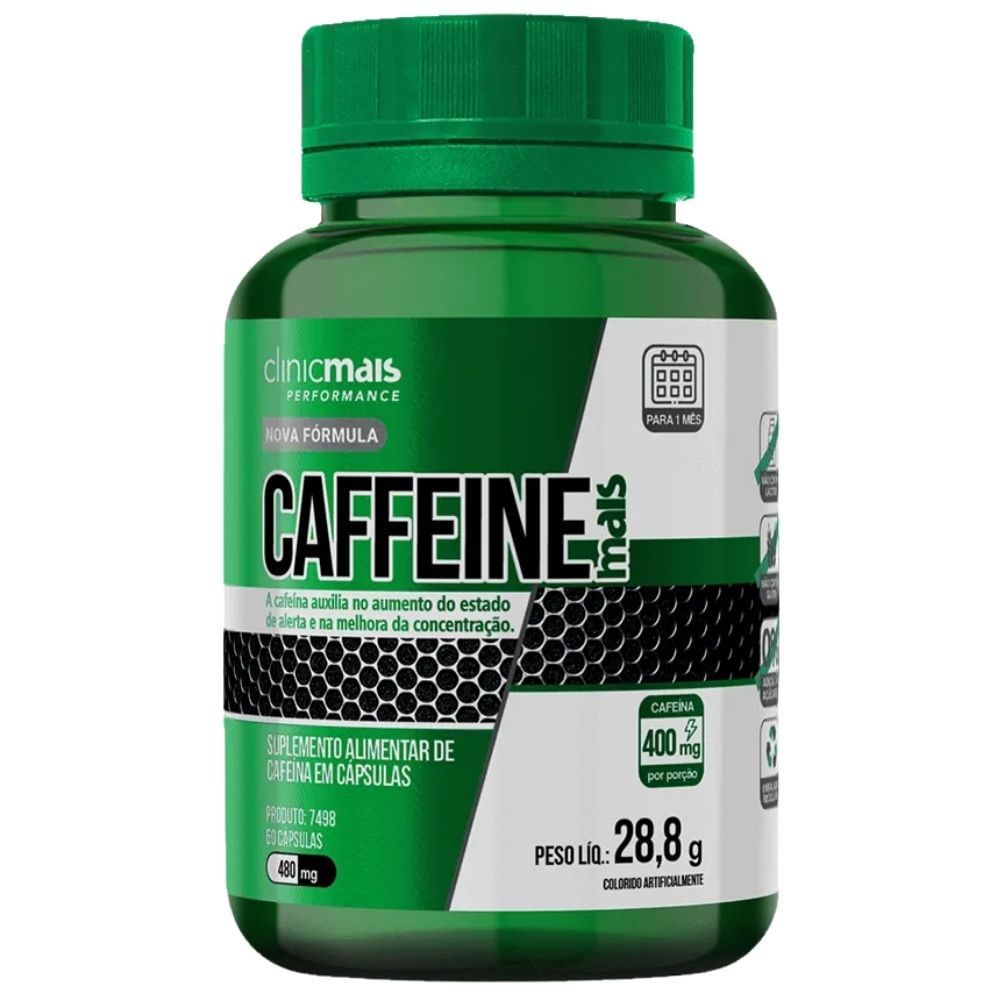 Caffeine Mais Cafeína Pura Clinicmais 400mg 60 Cápsulas