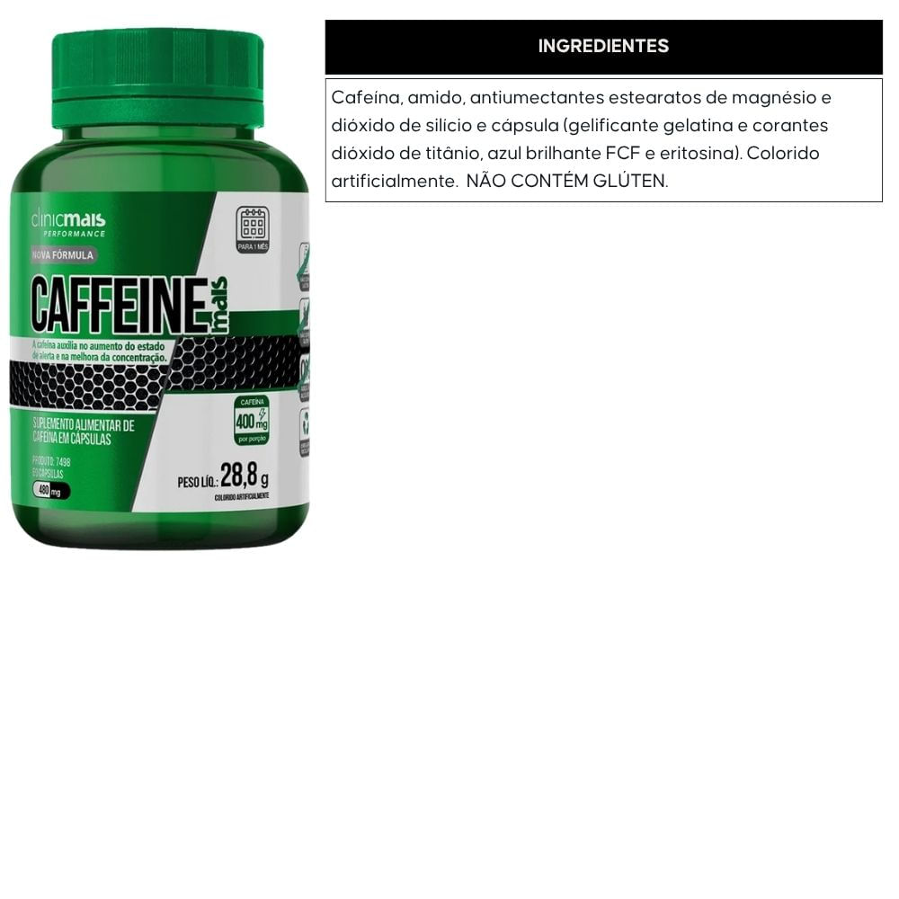 Caffeine Mais Cafeína Pura Clinicmais 400mg 60 Cápsulas