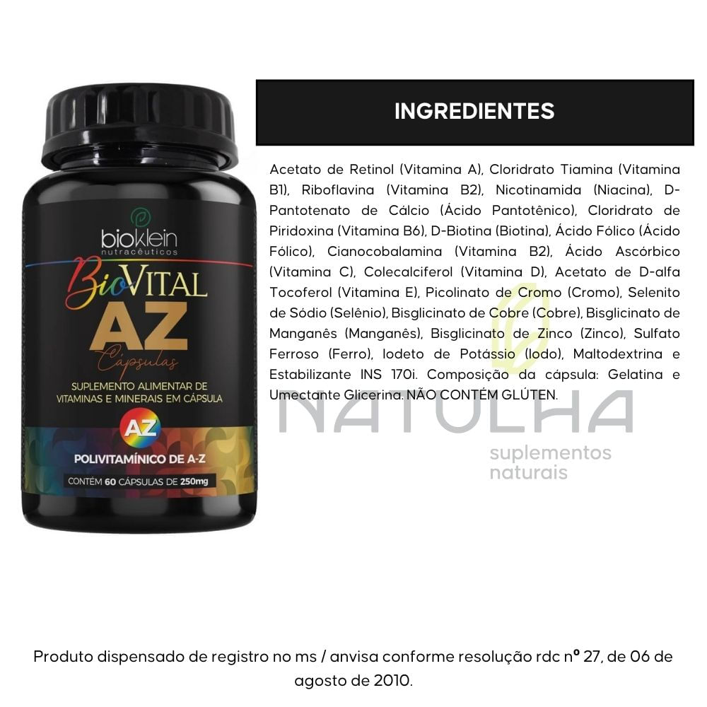 Polivitamínico Biovital A-Z Bioklein 60 Cápsulas