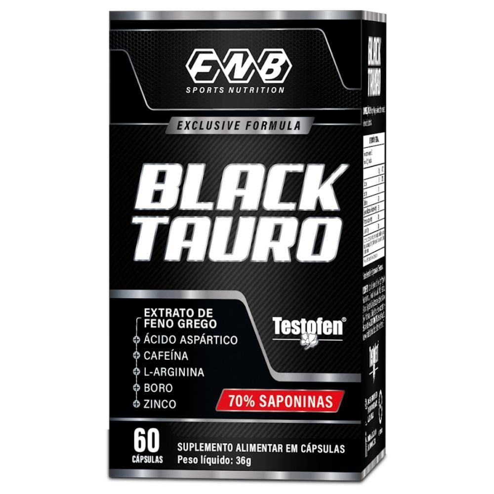 Black Tauro Testofen®, Boro, Zinco, Arginina E Cafeína Fnb Sports 60 Cápsulas
