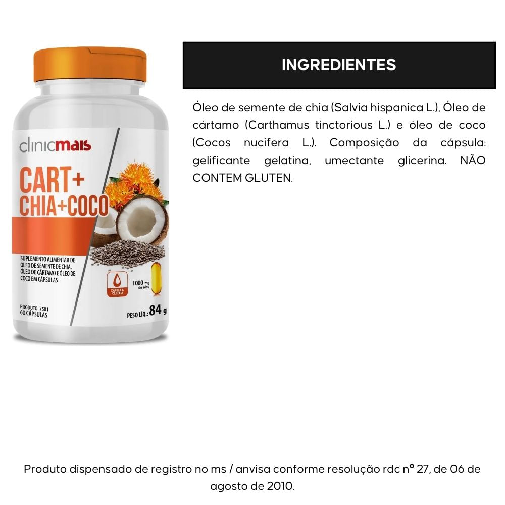 Cartamo + Chia + Coco Clinicmais 1000mg 60 Cápsulas