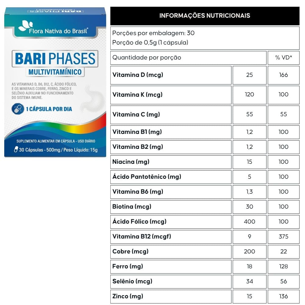 Bari Phases Multivitamínico Flora Nativa 30 Cápsulas