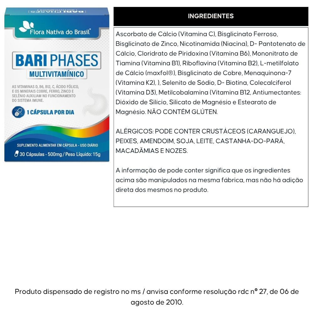 Bari Phases Multivitamínico Flora Nativa 30 Cápsulas
