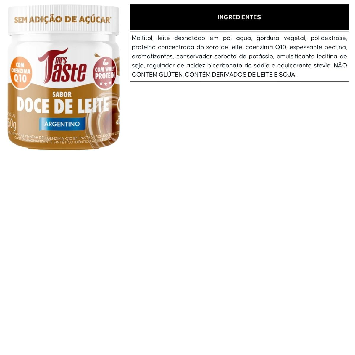 Creme com Whey Protein e CoQ10 Mrs Taste Sabor Doce de Leite 160g