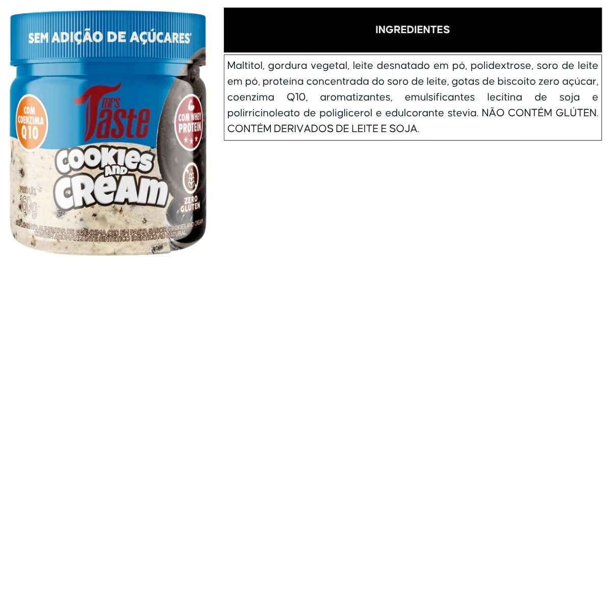 Creme com Whey Protein e CoQ10 Mrs Taste Sabor Cookies And Cream 160g