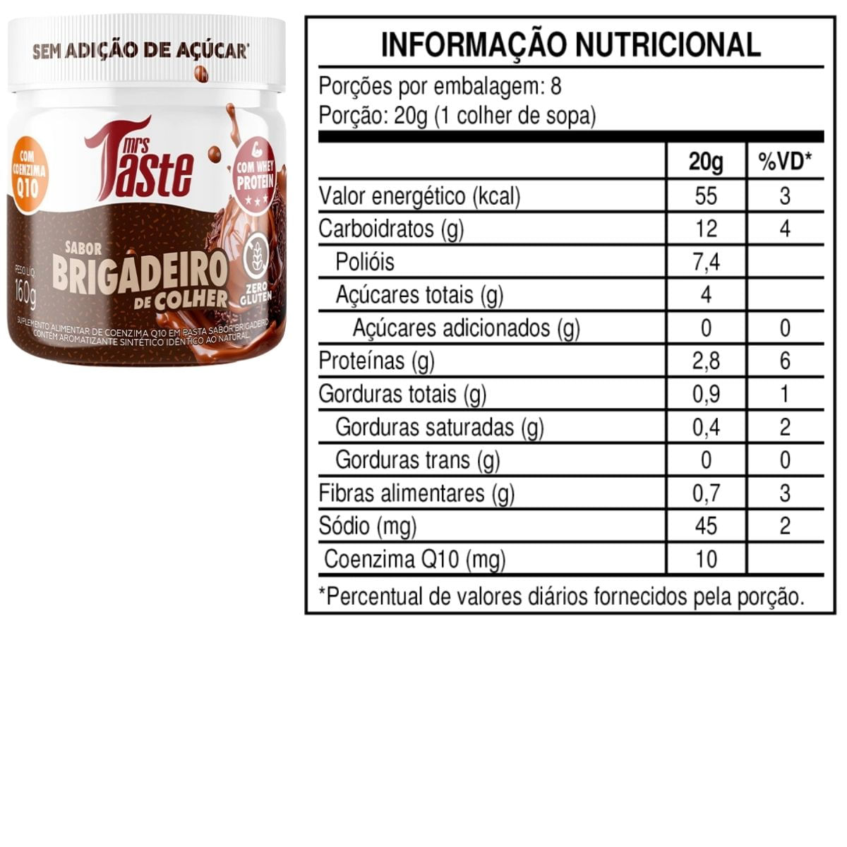 Creme com Whey Protein e CoQ10 Mrs Taste Sabor Brigadeiro 160g