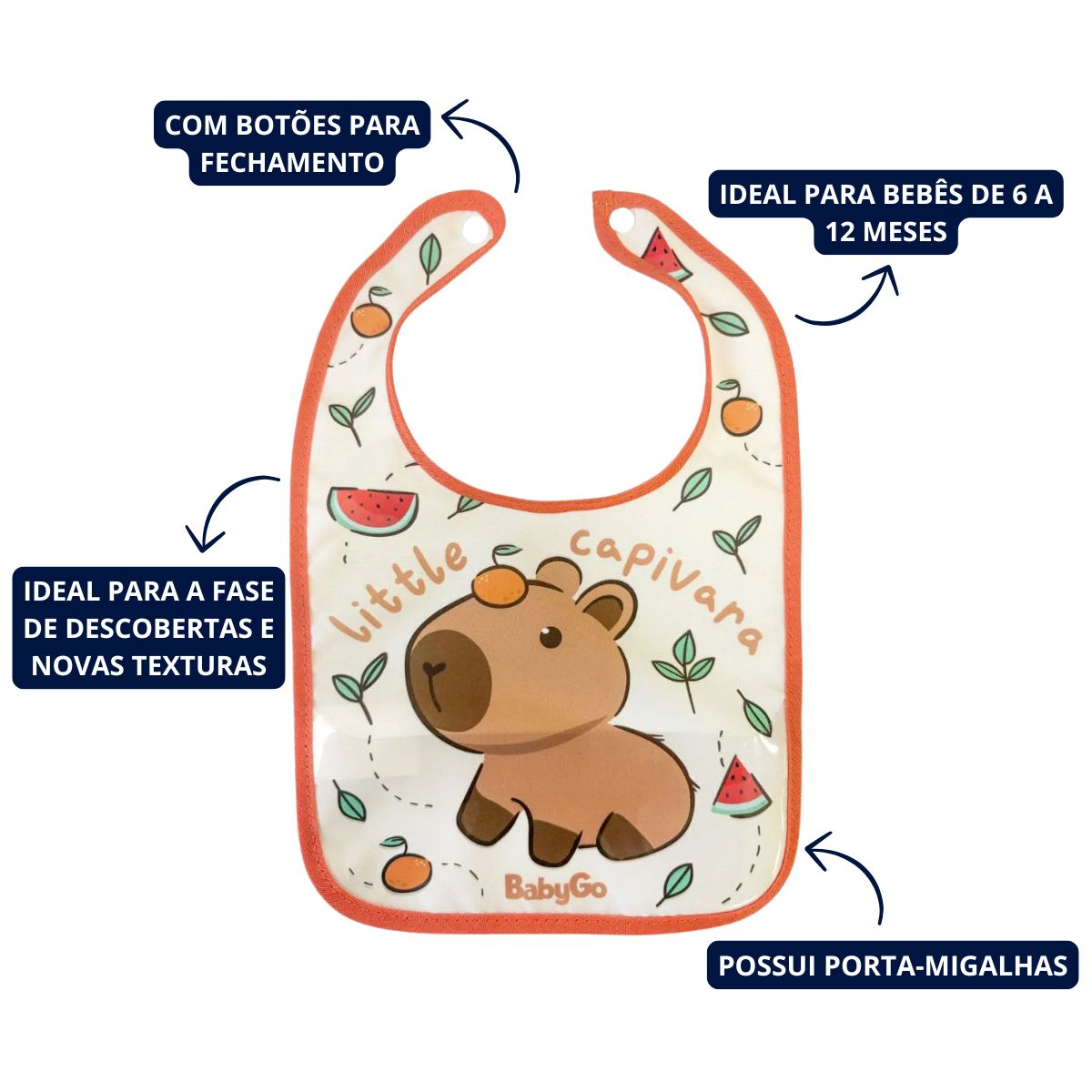 Babador Infantil Decorado Branco e Rosa Little Capivara BabyGo