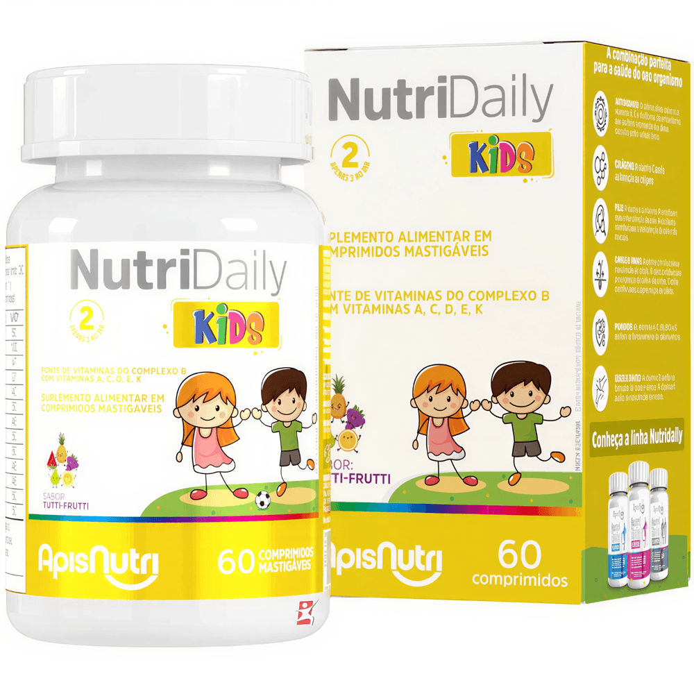 Nutri Daily Kids Vitaminas + Minerais Tutti-frutti Apisnutri 60 Comprimidos Mastigáveis