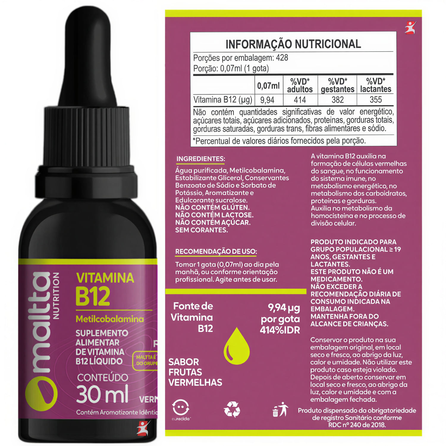 Vitamina B12 Metilcobalamina Maltta Nutrition 30ml