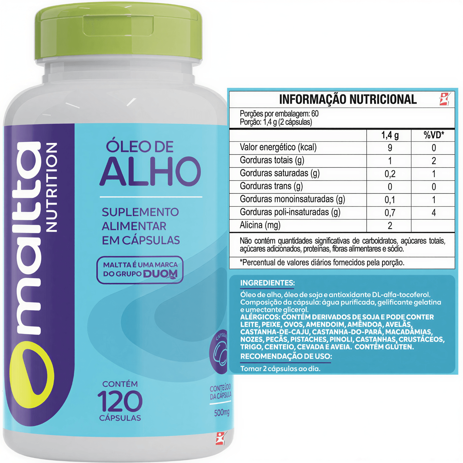 Óleo de Alho Maltta Nutrition 500mg 120 Cápsulas