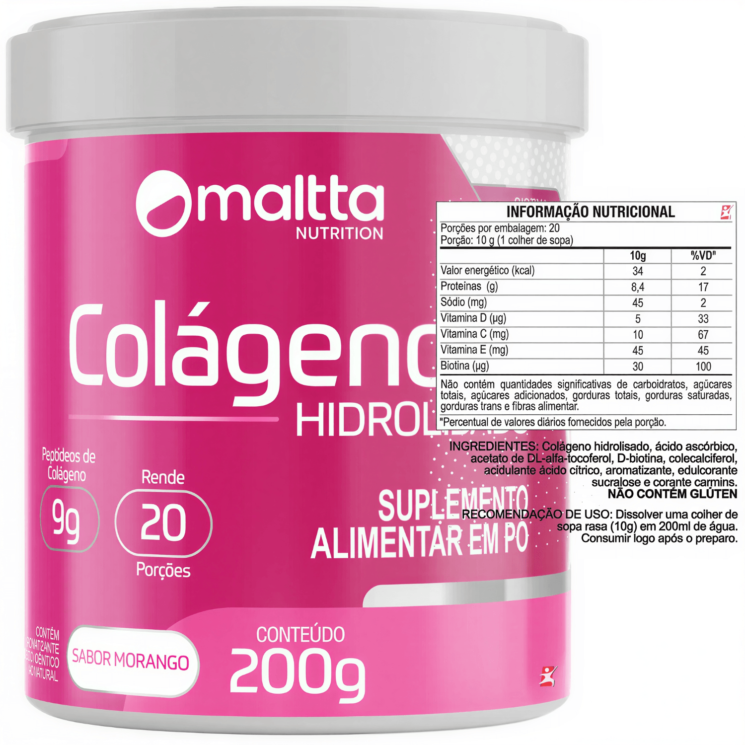 Colágeno Hidrolisado Maltta Nutrition Sabor Morango 200g