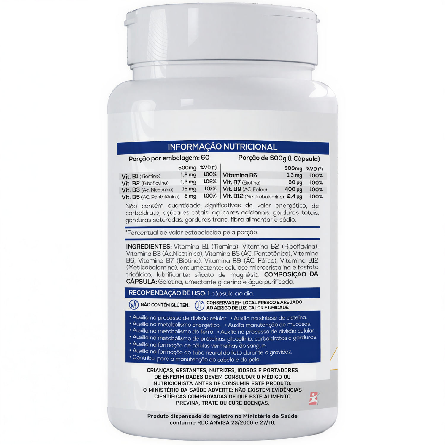 Complexo B Concentrado Com 8 Vitaminas Bionutri 60 Cápsulas