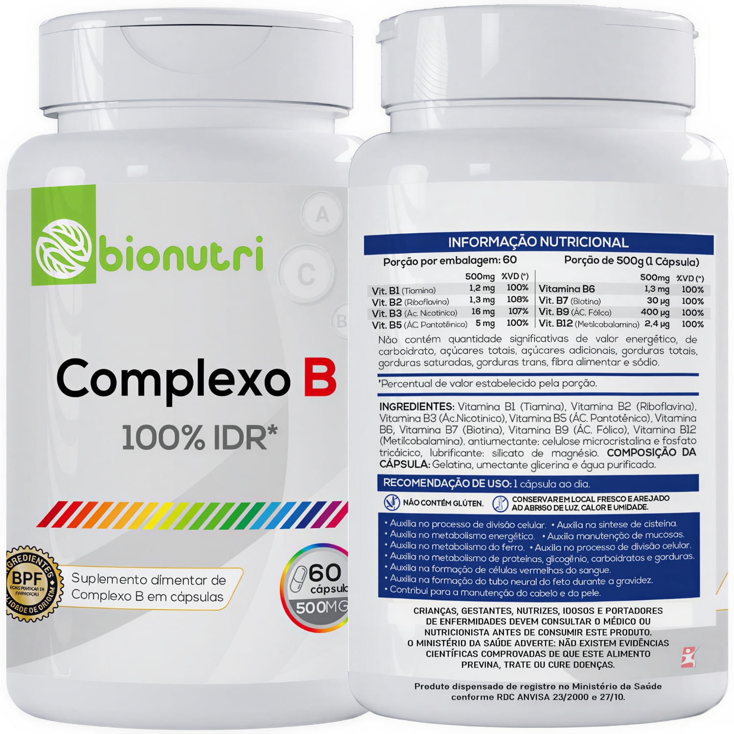 Complexo B Concentrado Com 8 Vitaminas Bionutri 60 Cápsulas