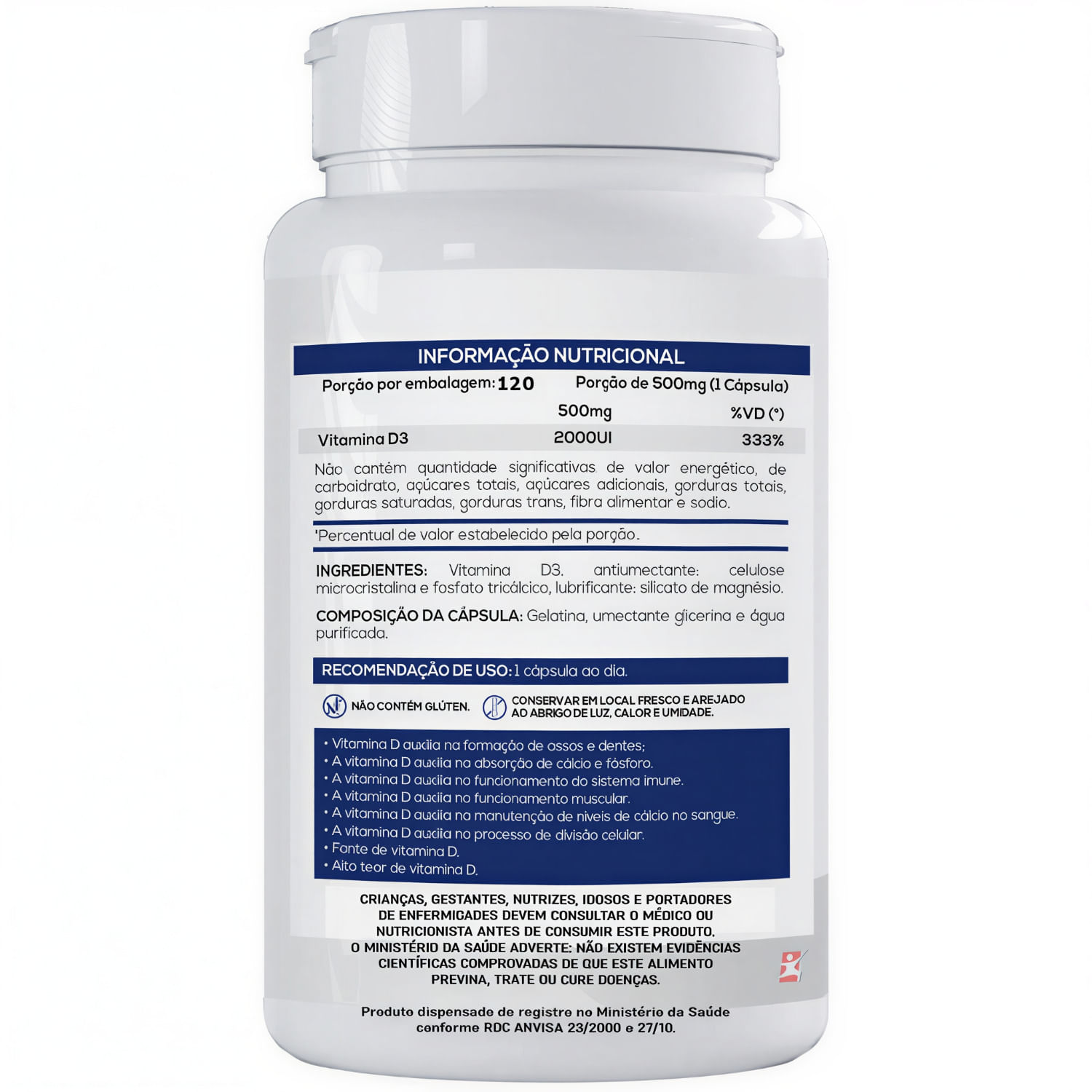 Vitamina D3 2000UI Concentrada Bionutre 120 Cápsulas