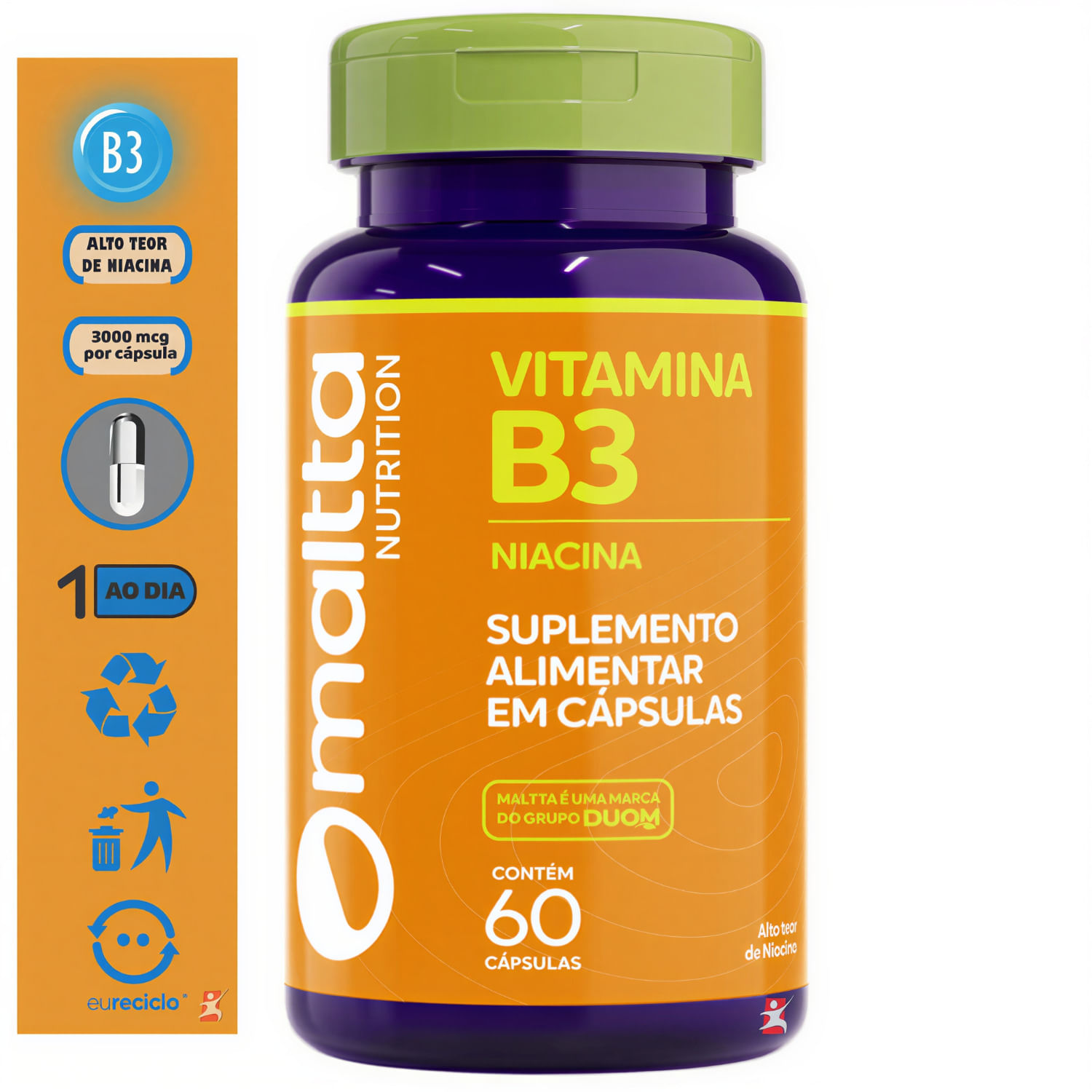 Vitamina B3 Niacina Maltta Nutrition 60 Cápsulas