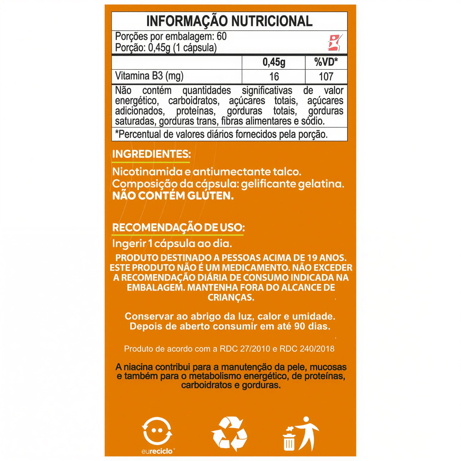 Vitamina B3 Niacina Maltta Nutrition 60 Cápsulas