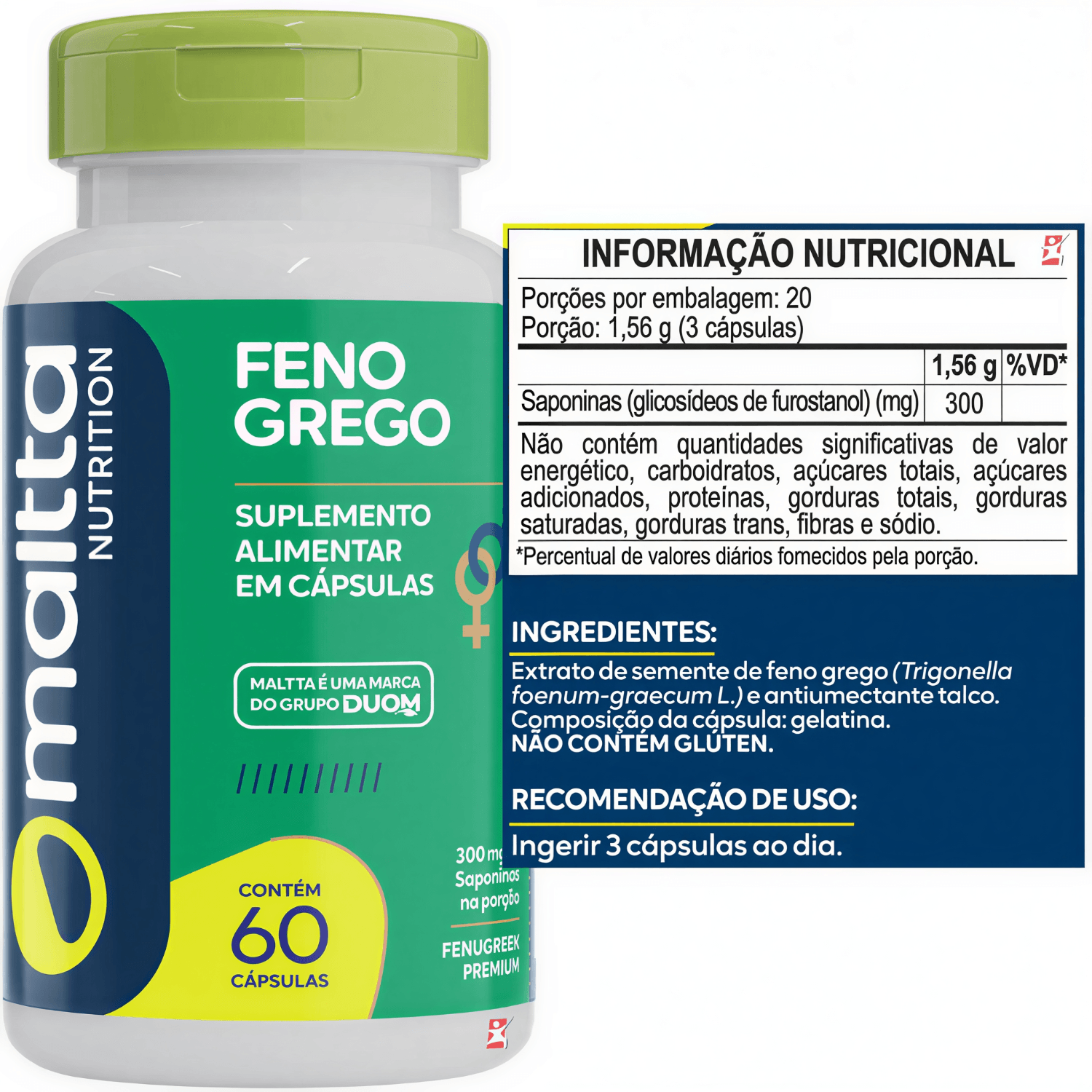 Feno Grego Fenugreek Premium Maltta Nutrition 60 Cápsulas