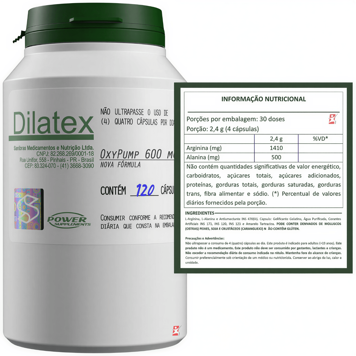 Dilatex Oxypump Alanina + Arginina Power Supplements 120 Cápsulas