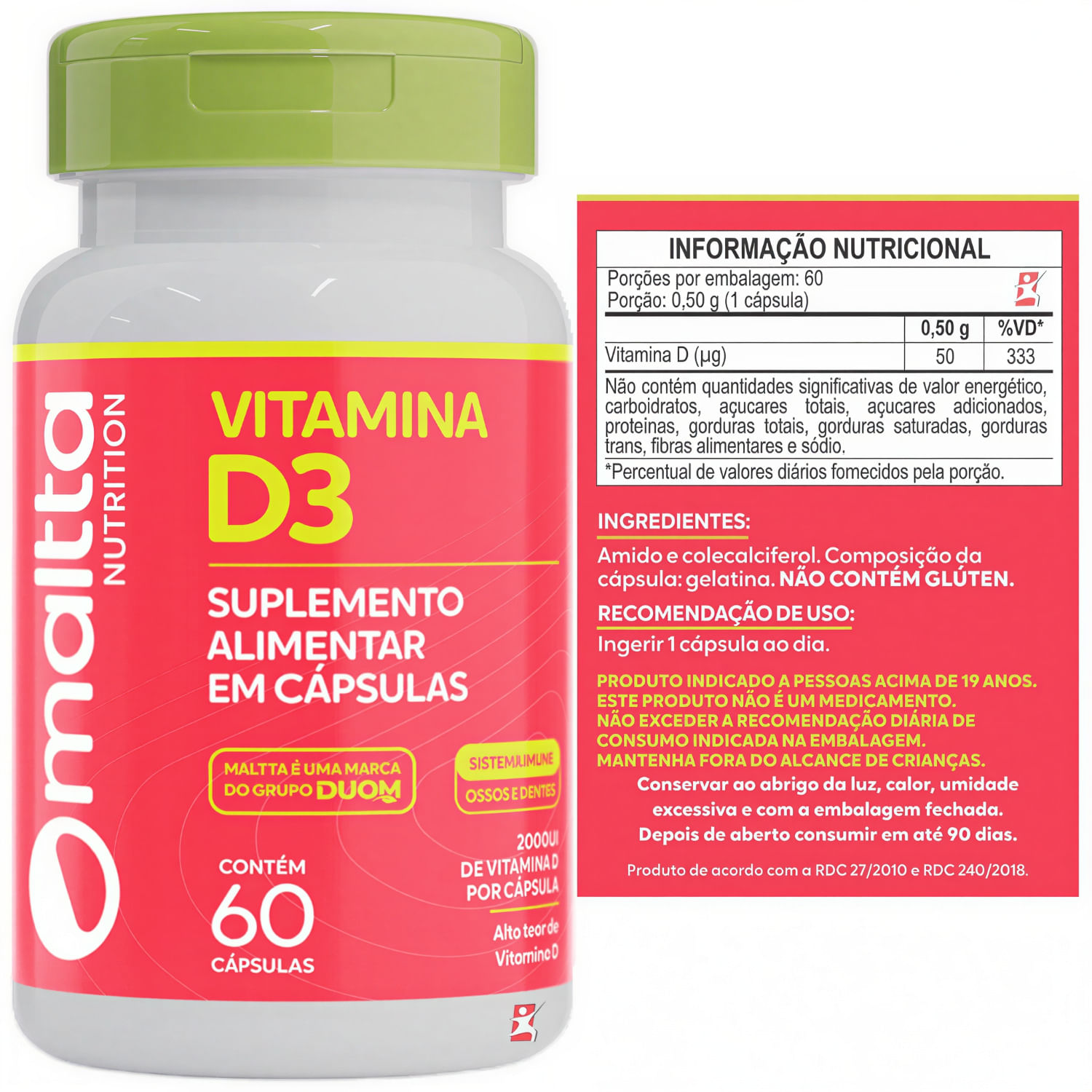 Vitamina D3 2000UI Maltta Nutrition 60 Cápsulas