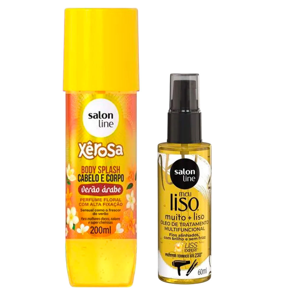 Kit Salon Line Body Splash Xêrosa Verão Árabe 200ml + Óleo Capilar Meu Liso Muito Mais Liso 60ml