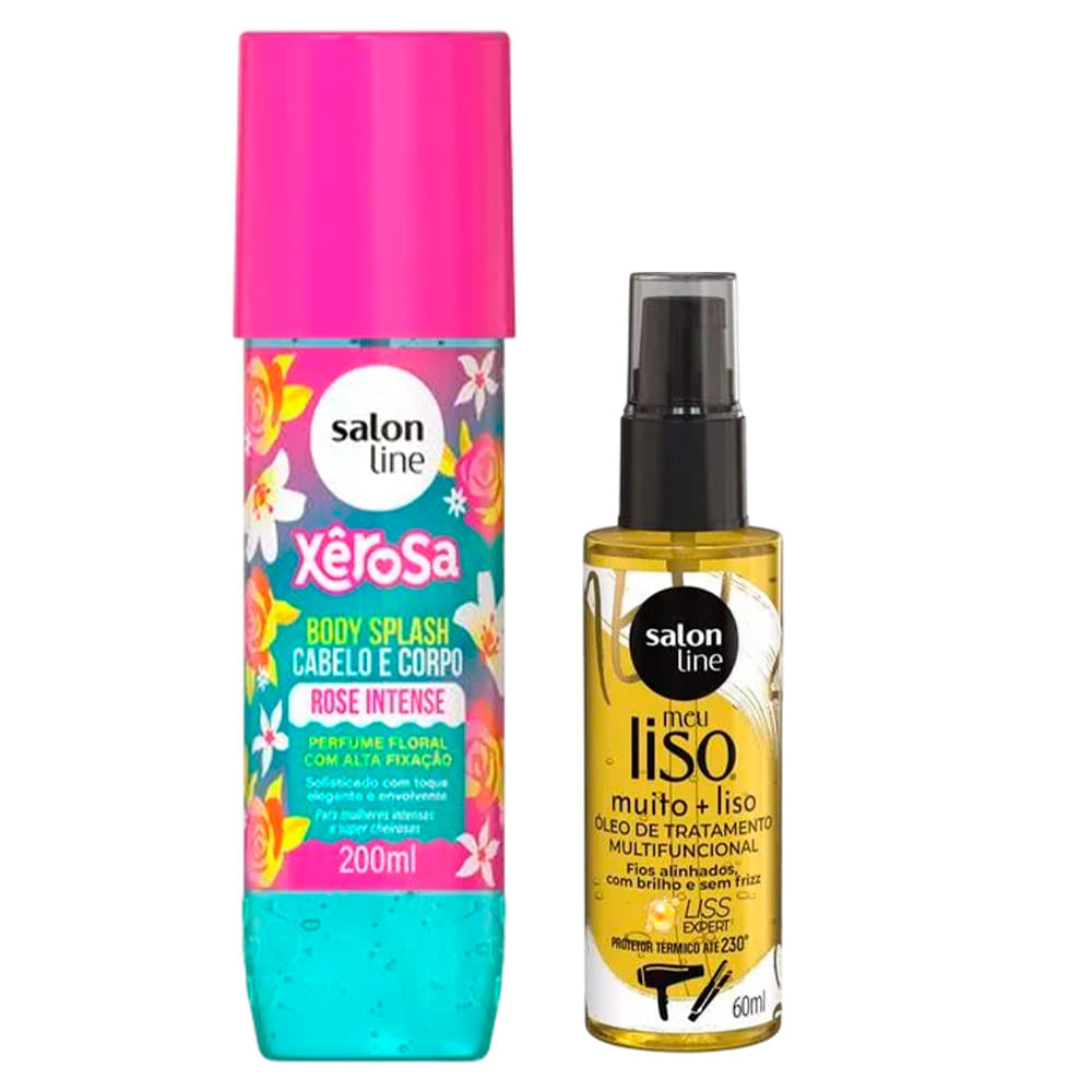 Kit Salon Line Body Splash Xêrosa Rosé Intense 200ml + Óleo Capilar Meu Liso Muito Mais Liso 60ml
