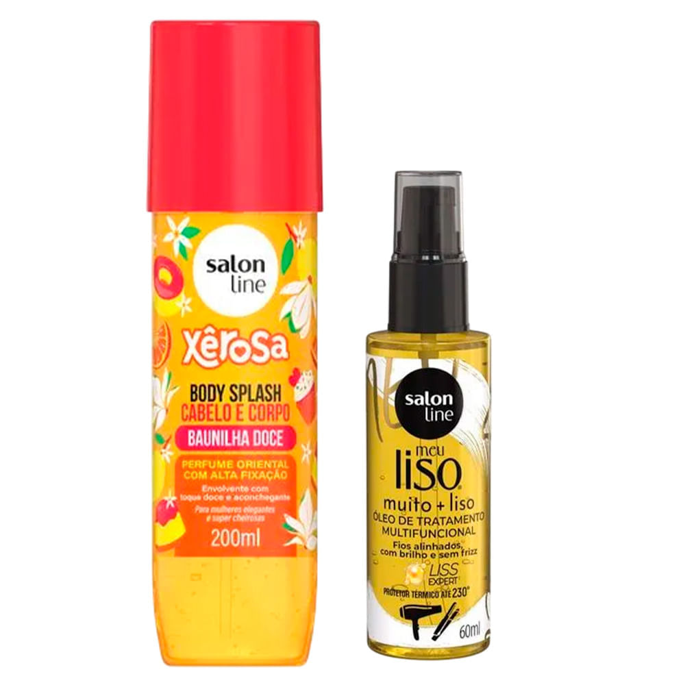 Kit Salon Line Body Splash Xêrosa Baunilha Doce 200ml + Óleo Meu Liso Muito Mais Liso 60ml