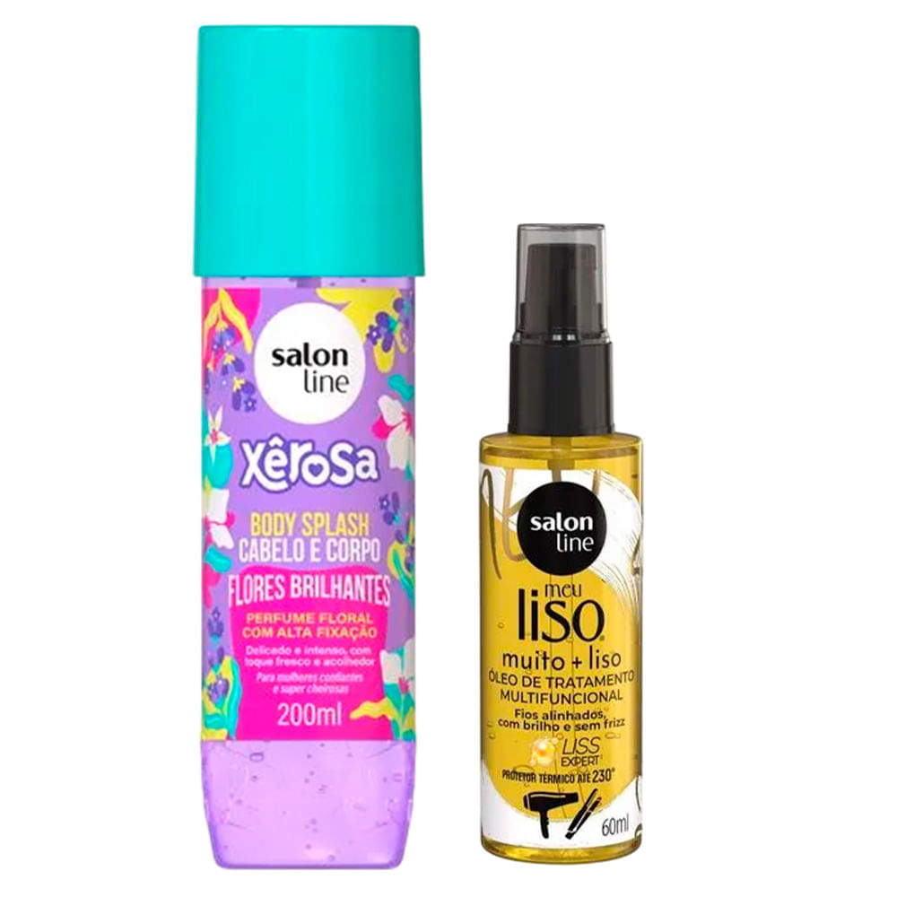 Kit Salon Line Body Splash Xêrosa Flores Brilhantes 200ml + Óleo Meu Liso Muito Mais Liso 60ml