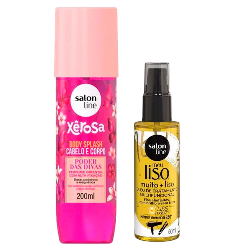 Kit Salon Line Body Splash Xêrosa Poder Das Divas 200ml + Óleo Meu Liso Muito Mais Liso 60ml