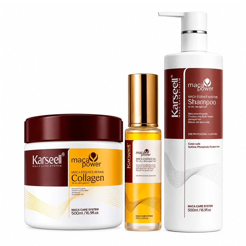 Kit Karseell Maca Power Repair Set Shampoo 500ml + Máscara Capilar 500ml + Óleo Capilar 50ml