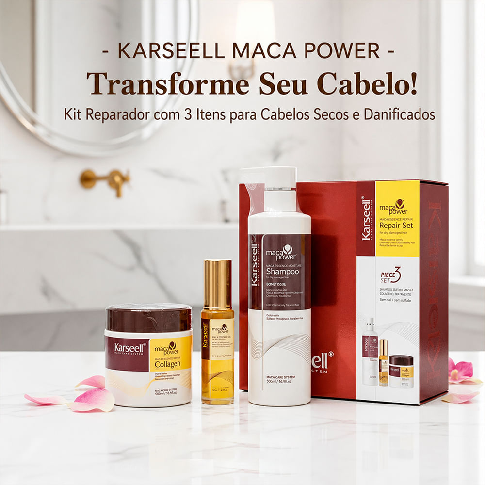 Kit Karseell Maca Power Repair Set Shampoo 500ml + Máscara Capilar 500ml + Óleo Capilar 50ml
