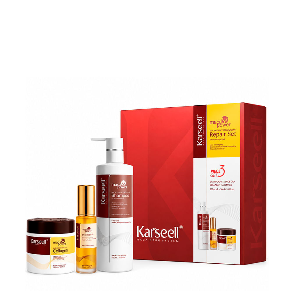 Kit Karseell Maca Power Repair Set Shampoo 500ml + Máscara Capilar 500ml + Óleo Capilar 50ml