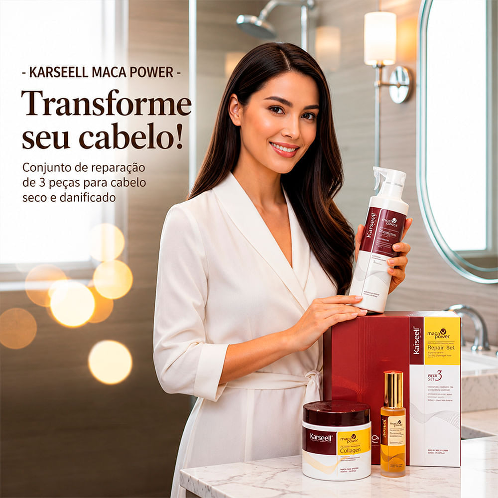 Kit Karseell Maca Power Repair Set Shampoo 500ml + Máscara Capilar 500ml + Óleo Capilar 50ml