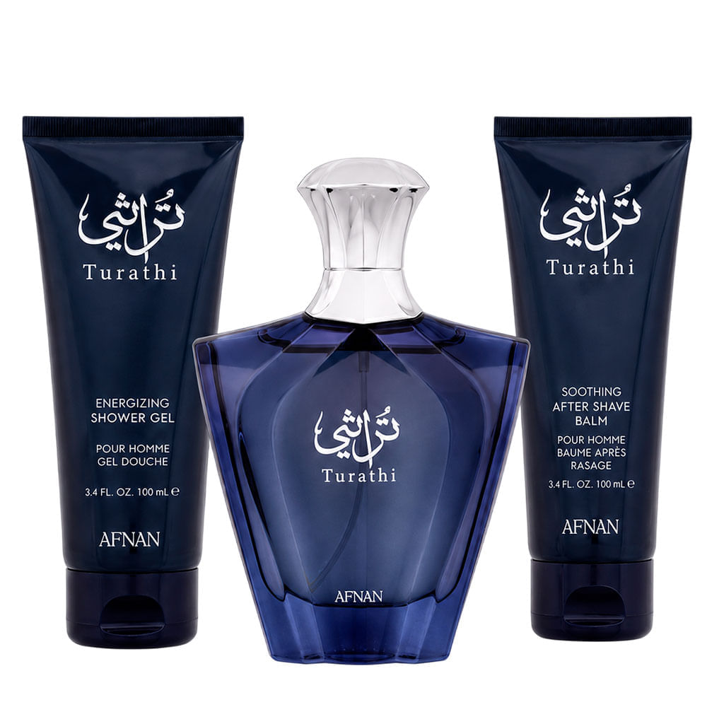 Kit Afnan Turathi Blue Masculino Eau de Parfum 100ml + Shower Gel 100ml + After Shave Balm 100ml