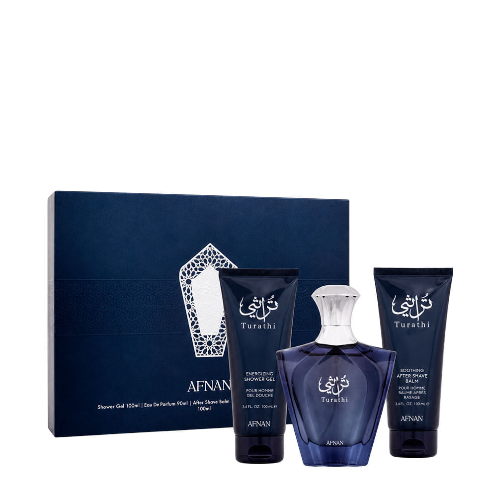 Kit Afnan Turathi Blue Masculino Eau de Parfum 100ml + Shower Gel 100ml + After Shave Balm 100ml