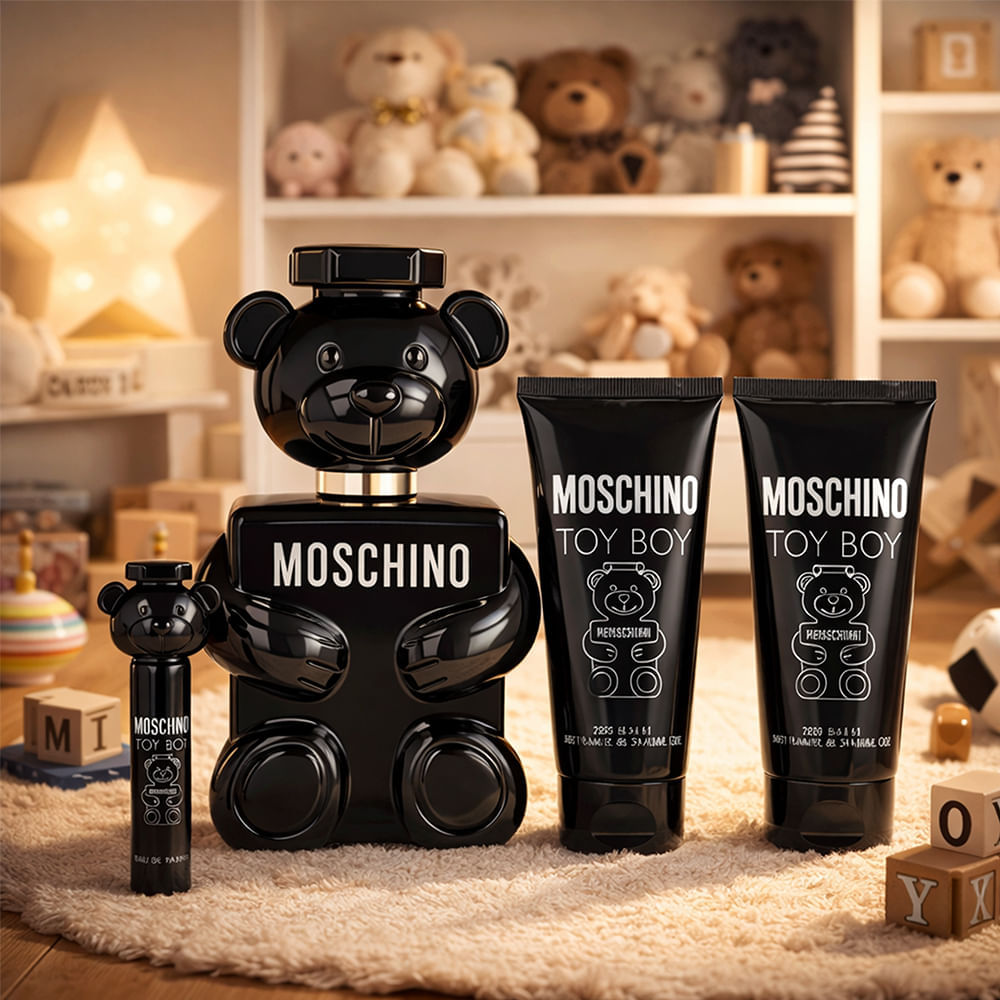 Kit Moschino Toy Boy Eau de Parfum 100ml + Travel Size 10ml + Pós Barba 100ml + Gel de Banho 100ml