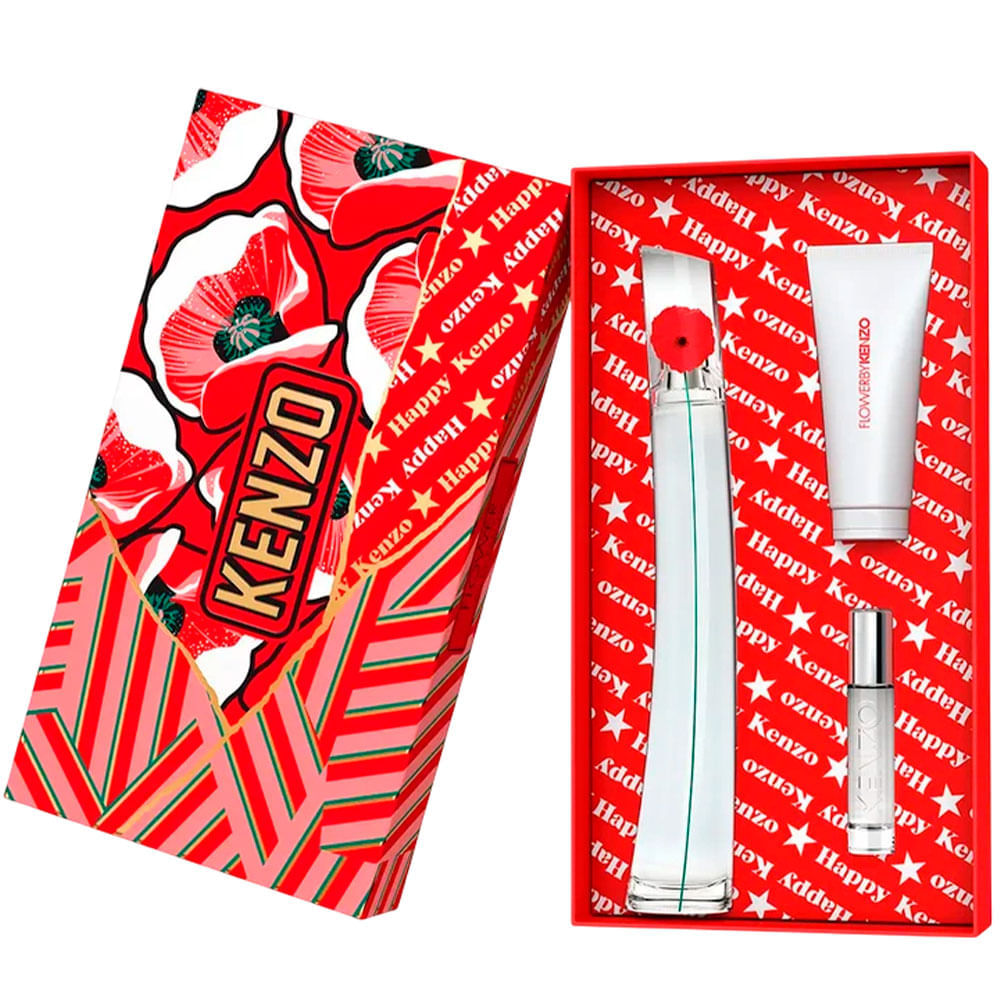 Kit Kenzo Flower Feminino Eau de Parfum 100ml + Travel Size 10ml + Body Lotion 75ml