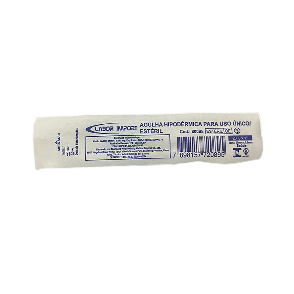 Agulha Hipodérmica Labor Import 25x0,6mm Unidade