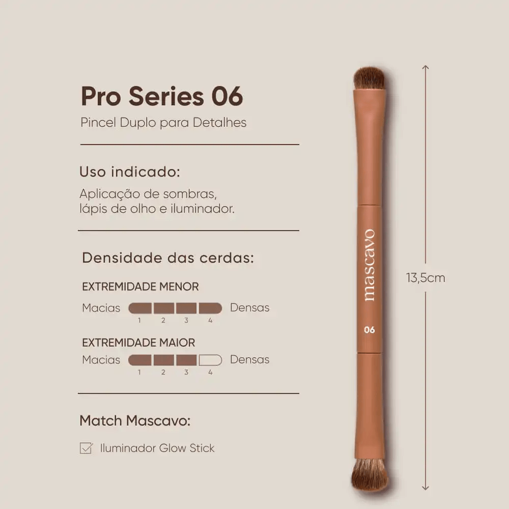 Pincel Mascavo Pro Series Modelo 06 Duplo para Detalhes